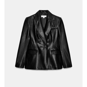 Zara Black Double-Breasted Leather Blazer